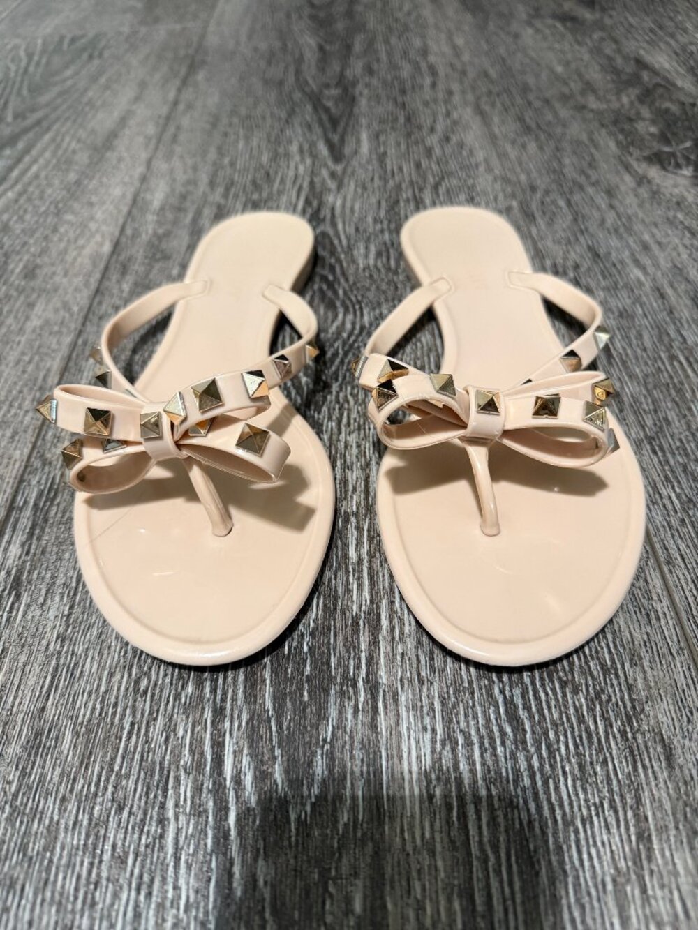 Olivia Miller Nude Studded Bow Jelly Sandals EU 40